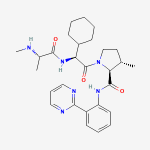 molecular formula C28H38N6O3 B8399795 (3s)-1-{(2s)-2-Cyclohexyl-2-[(N-Methyl-L-Alanyl)amino]acetyl}-3-Methyl-N-(2-Pyrimidin-2-Ylphenyl)-L-Prolinamide 