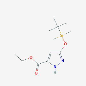 molecular formula C12H22N2O3Si B8403521 ethyl 5-{[tert-butyl(dimethyl)silyl]oxy}-1H-pyrazole-3-carboxylate 