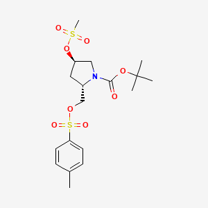 molecular formula C18H27NO8S2 B8405799 tert-Butyl (2S,4R)-4-((methylsulfonyl)oxy)-2-((tosyloxy)methyl)pyrrolidine-1-carboxylate 