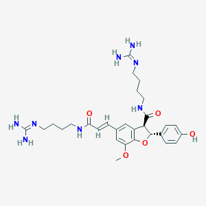molecular formula C29H40N8O5 B084059 (2R,3R)-N-[4-(diaminomethylideneamino)butyl]-5-[(E)-3-[4-(diaminomethylideneamino)butylamino]-3-oxoprop-1-enyl]-2-(4-hydroxyphenyl)-7-methoxy-2,3-dihydro-1-benzofuran-3-carboxamide CAS No. 10502-21-3