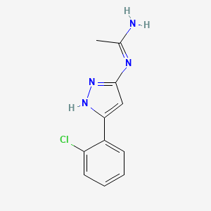 molecular formula C11H11ClN4 B8406041 N-[5-(2-Chlorophenyl)-2H-pyrazol-3-yl]-acetamidine 