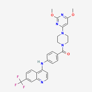 molecular formula C27H25F3N6O3 B8406308 Piperazine, 1-(2,6-dimethoxy-4-pyrimidinyl)-4-(4-((7-(trifluoromethyl)-4-quinolinyl)amino)benzoyl)- CAS No. 72141-49-2