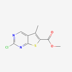 molecular formula C9H7ClN2O2S B8406878 Chloro-5-methyl-thieno[2,3-d]pyrimidine-6-carboxylic acid methyl ester 