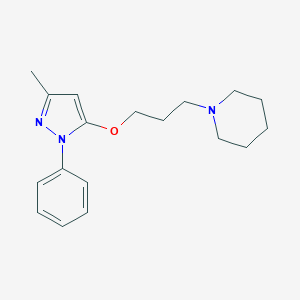 molecular formula C18H25N3O B084091 Pyrazole, 3-methyl-1-phenyl-5-(3-piperidinopropoxy)- CAS No. 15089-61-9