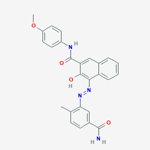 molecular formula C26H22N4O4 B084095 2-Naphthalenecarboxamide, 4-[[5-(aminocarbonyl)-2-methylphenyl]azo]-3-hydroxy-N-(4-methoxyphenyl)- CAS No. 14254-76-3