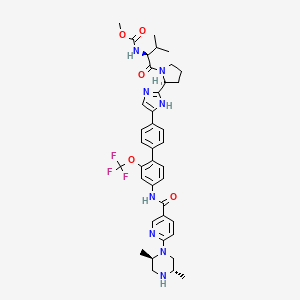 molecular formula C39H45F3N8O5 B8415572 ((S)-1-{(S)-2-[4-(4'-{[6-((2R,5S)-2,5-Dimethyl-piperazin-1-yl)-pyridine-3-carbonyl]-amino}-2'-trifluoromethoxy-biphenyl-4-yl)-1H-imidazol-2-yl]-pyrrolidine-1-carbonyl}-2-methyl-propyl)-carbamic acid methyl ester 