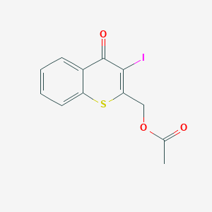 molecular formula C12H9IO3S B8415895 (3-Iodo-4-oxo-4H-thiochromen-2-yl)methyl acetate 