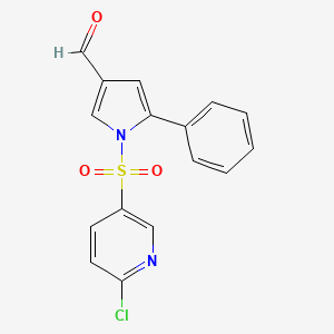 molecular formula C16H11ClN2O3S B8416858 1-(6-Chloropyridin-3-ylsulfonyl)-5-phenyl-1H-pyrrole-3-carbaldehyde 
