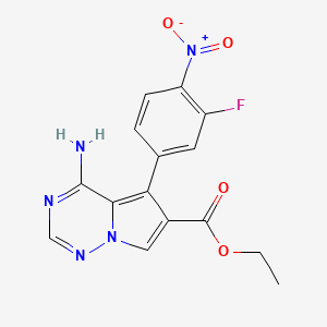 molecular formula C15H12FN5O4 B8416875 Ethyl 4-amino-5-(3-fluoro-4-nitrophenyl)pyrrolo[2,1-f][1,2,4]triazine-6-carboxylate 