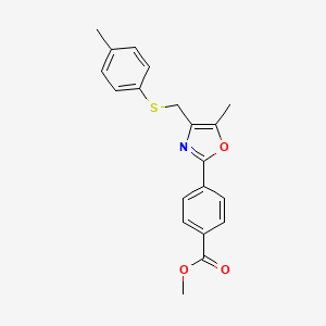 molecular formula C20H19NO3S B8417318 Methyl 4-(5-methyl-4-(p-tolylthiomethyl)oxazol-2-yl)benzoate 