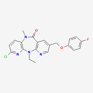 molecular formula C21H18ClFN4O2 B8417660 5-Chloro-2-ethyl-13-(4-fluorophenoxymethyl)-9-methyl-2,4,9,15-tetraazatricyclo[9.4.0.0^{3,8}]pentadeca-1(11),3,5,7,12,14-hexaen-10-one 