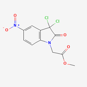 molecular formula C11H8Cl2N2O5 B8418230 Methyl 2-(3,3-dichloro-5-nitro-2-oxoindolin-1-yl)acetate 