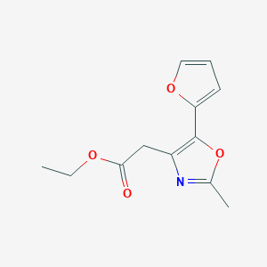 molecular formula C12H13NO4 B8418988 Ethyl 2-[2-methyl-5-(2-furyl)-4-oxazolyl]acetate 