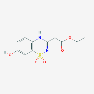 molecular formula C11H12N2O5S B8419688 Ethyl (7-hydroxy-1,1-dioxido-4H-1,2,4-benzothiadiazin-3-yl)acetate 
