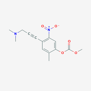 molecular formula C14H16N2O5 B8420397 4-(3-(Dimethylamino)prop-1-ynyl)-2-methyl-5-nitrophenyl methyl carbonate 