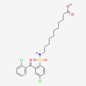 molecular formula C24H29Cl2NO5S B8423842 Undecanoic acid, 11-(((4-chloro-2-(2-chlorobenzoyl)phenyl)sulfonyl)amino)- CAS No. 111855-66-4