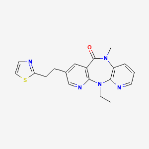 molecular formula C19H19N5OS B8423934 2-Ethyl-9-methyl-13-[2-(1,3-thiazol-2-yl)ethyl]-2,4,9,15-tetraazatricyclo[9.4.0.0^{3,8}]pentadeca-1(11),3,5,7,12,14-hexaen-10-one 