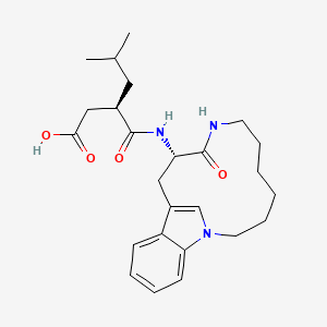 molecular formula C25H35N3O4 B8425411 5-Methyl-3-(9-oxo-1,8-diaza-tricyclo[10.6.1.013,18]nonadeca-12(19),13,15,17-tetraen-10-ylcarbamoyl)-hexanoic acid 