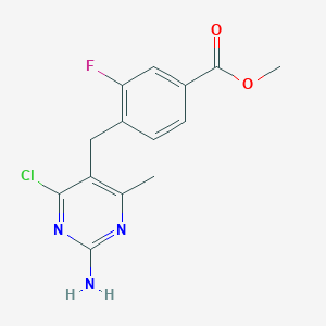 molecular formula C14H13ClFN3O2 B8426407 Methyl 4-((2-amino-4-chloro-6-methylpyrimidin-5-yl)methyl)-3-fluorobenzoate 