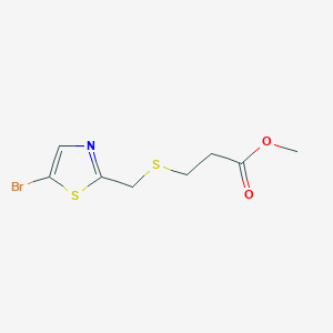 molecular formula C8H10BrNO2S2 B8427411 Methyl 3-((5-bromothiazol-2-yl)methylthio)propanoate 