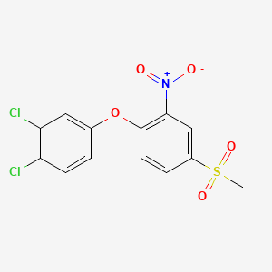molecular formula C13H9Cl2NO5S B8427486 Benzene, 1,2-dichloro-4-(4-(methylsulfonyl)-2-nitrophenoxy)- CAS No. 83642-35-7