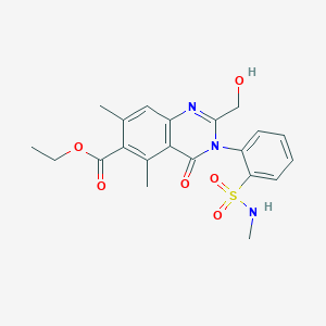 molecular formula C21H23N3O6S B8427603 ethyl 2-(hydroxymethyl)-5,7-dimethyl-3-(2-(N-methylsulfamoyl)phenyl)-4-oxo-3,4-dihydroquinazoline-6-carboxylate 