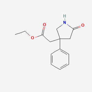 molecular formula C14H17NO3 B8430062 Ethyl 2-(5-oxo-3-phenylpyrrolidin-3-yl)acetate 