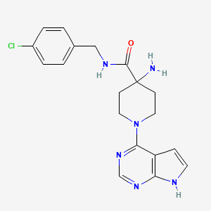 molecular formula C19H21ClN6O B8440018 4-Amino-N-(4-chlorobenzyl)-1-(7H-pyrrolo[2,3-d]pyrimidin-4-yl)piperidine-4-carboxamide 