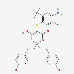 3-(4-Amino-2-tert-butyl-5-methylphenylsulfanyl)-4-hydroxy-6,6-bis[2-(4-hydroxyphenyl)ethyl]-5,6-dihydropyran-2-one