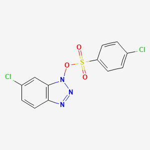 molecular formula C12H7Cl2N3O3S B8441189 1-(p-Chlorobenzenesulfonyloxy)-6-chloro-1,2,3-benzotriazole 