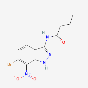 molecular formula C11H11BrN4O3 B8443836 N-[6-bromo-7-nitro-1H-indazol-3-yl]butanamide 