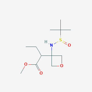 molecular formula C12H23NO4S B8443849 Methyl 2-{3-[(tert-butylsulfinyl)amino]oxetan-3-yl}butanoate 