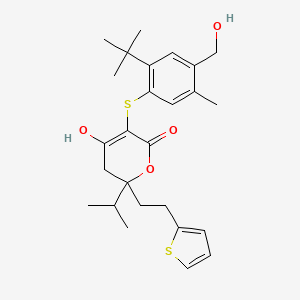 3-(2-tert-Butyl-4-hydroxymethyl-5-methyl-phenylsulfanyl)4-hydroxy-6-isopropyl-6-(2-thiophen-2-yl-ethyl)-5,6-dihydro-pyran-2-one
