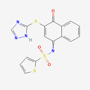 molecular formula C16H10N4O3S3 B8443975 N-(3-(1H-1,2,4-triazol-5-ylthio)-4-oxonaphthalen-1(4H)-ylidene)thiophene-2-sulfonamide 