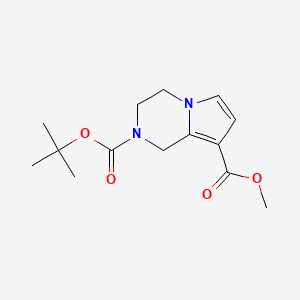 molecular formula C14H20N2O4 B8444833 2-(tert-Butyl) 8-methyl 3,4-dihydropyrrolo[1,2-a]pyrazine-2,8(1H)-dicarboxylate 