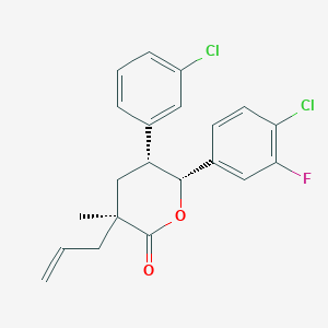 molecular formula C21H19Cl2FO2 B8446373 (3S,5R,6R)-3-Allyl-6-(4-chloro-3-fluorophenyl)-5-(3-chlorophenyl)-3-methyltetrahydro-2H-pyran-2-one 