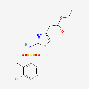 molecular formula C14H15ClN2O4S2 B8448779 Ethyl 2-(2-{[(3-chloro-2-methylphenyl)sulfonyl]amino}-1,3-thiazol-4-yl)acetate 