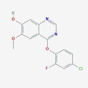 molecular formula C15H10ClFN2O3 B8449778 4-(4-Chloro-2-fluorophenoxy)-7-hydroxy-6-methoxyquinazoline 