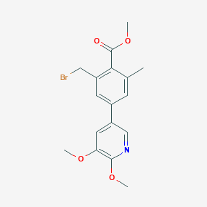 molecular formula C17H18BrNO4 B8449794 Methyl 2-(bromomethyl)-4-(5,6-dimethoxy-3-pyridyl)-6-methylbenzoate 