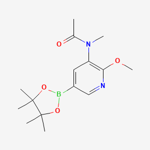 molecular formula C15H23BN2O4 B8452580 N-[2-methoxy-5-(4,4,5,5-tetramethyl-1,3,2-dioxaborolan-2-yl)pyridin-3-yl]-N-methylacetamide 