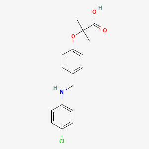molecular formula C17H18ClNO3 B8452753 2-{4-[(4-Chloroanilino)methyl]phenoxy}-2-methylpropanoic acid CAS No. 58336-61-1