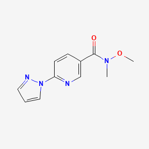 molecular formula C11H12N4O2 B8452783 N-methoxy-N-methyl-6-(1H-pyrazol-1-yl)nicotinamide 