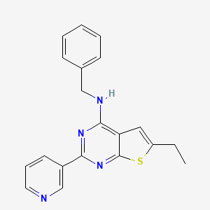 molecular formula C20H18N4S B8452816 2-(Pyridin-3-yl)-4-benzylamino-6-ethyl-thieno-[2,3-d]-pyrimidine 