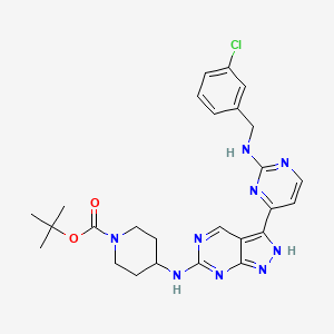 molecular formula C26H30ClN9O2 B8454080 tert-butyl 4-[[3-[2-[(3-chlorophenyl)methylamino]pyrimidin-4-yl]-2H-pyrazolo[3,4-d]pyrimidin-6-yl]amino]piperidine-1-carboxylate 
