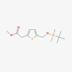 molecular formula C14H24O3SSi B8454477 Methyl 2-(5-((tert-butyldimethylsilyloxy)methyl)thiophen-2-yl)acetate 