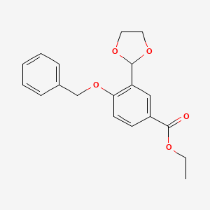 molecular formula C19H20O5 B8454556 Ethyl 4-(benzyloxy)-3-(1,3-dioxolan-2-yl)benzoate 