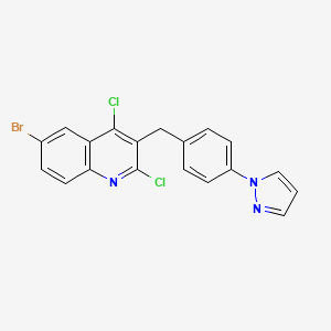 molecular formula C19H12BrCl2N3 B8455268 3-(4-(1H-pyrazol-1-yl)benzyl)-6-bromo-2,4-dichloroquinoline 