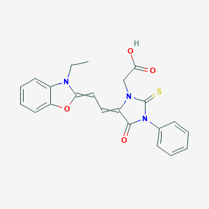 molecular formula C22H19N3O4S B084596 1-Imidazolidineacetic acid, 5-[(3-ethyl-2(3H)-benzoxazolylidene)ethylidene]-4-oxo-3-phenyl-2-thioxo- CAS No. 13350-41-9