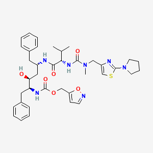 B8459872 2,4,7,12-Tetraazatridecan-13-oic acid, 10-hydroxy-2-methyl-5-(1-methylethyl)-3,6-dioxo-8,11-bis(phenylmethyl)-1-(2-(1-pyrrolidinyl)-4-thiazolyl)-, 5-isoxazolylmethyl ester, (5S-(5R*,8R*,10R*,11R*))- CAS No. 165315-22-0