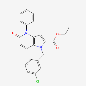 molecular formula C23H19ClN2O3 B8462866 1h-Pyrrolo[3,2-b]pyridine-2-carboxylic acid,1-[(3-chlorophenyl)methyl]-4,5-dihydro-5-oxo-4-phenyl-,ethyl ester 